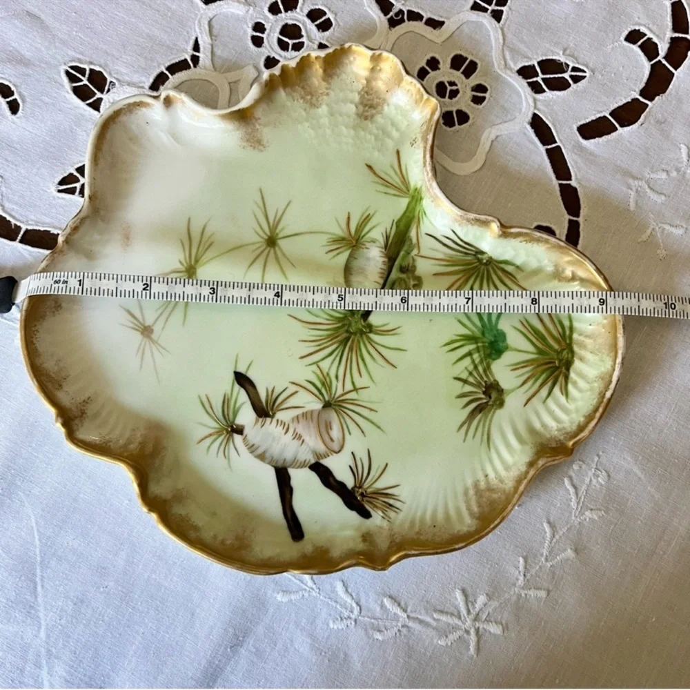 Limoges Vintage Unique Shape Dish Ceramic Ivory/Whit/Green w/ Gold Trim - Picture 5 of 15